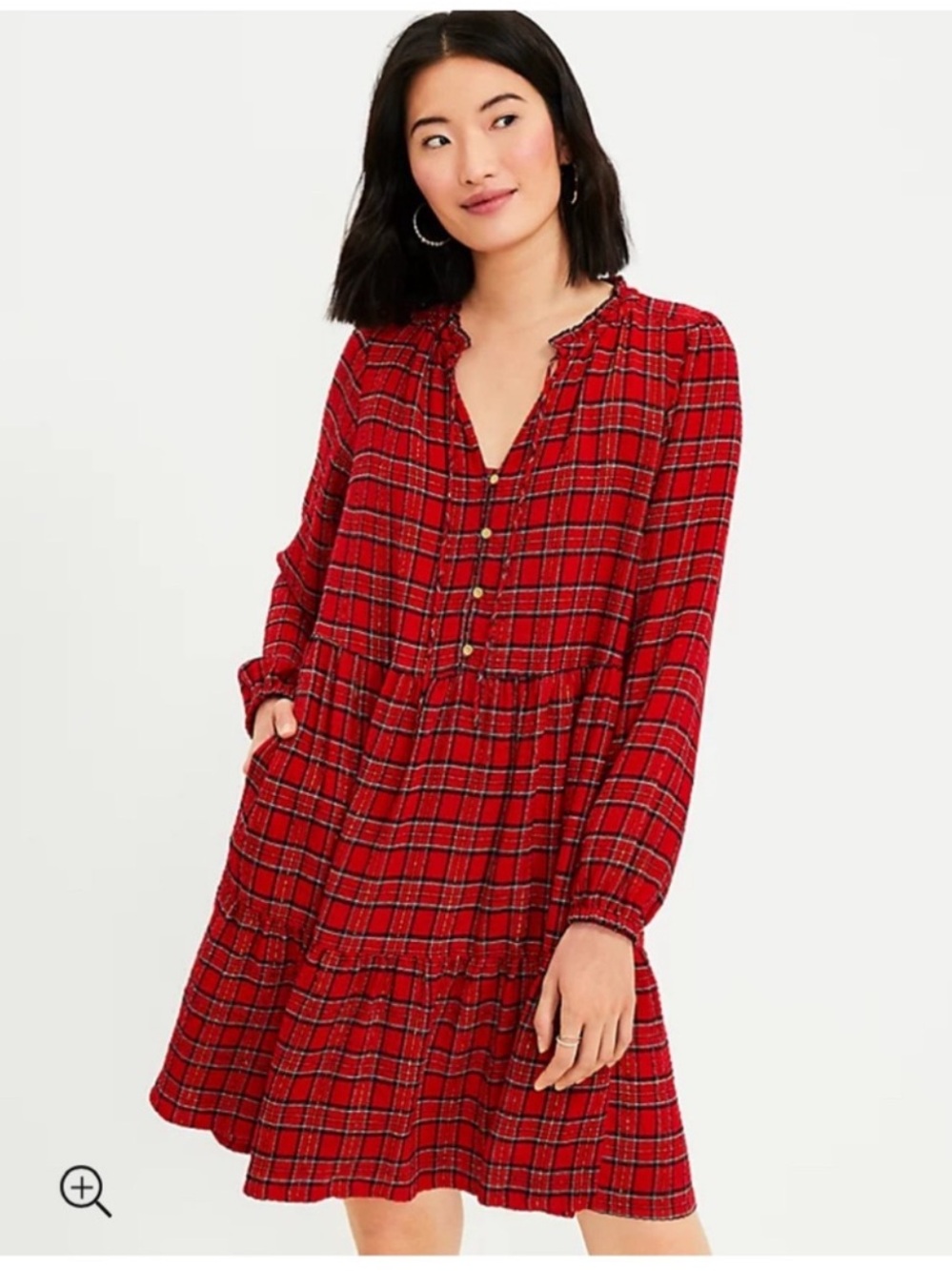Loft Shimmer Plaid Tiered Dress